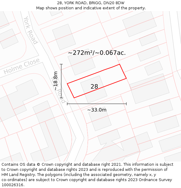 28, YORK ROAD, BRIGG, DN20 8DW: Plot and title map