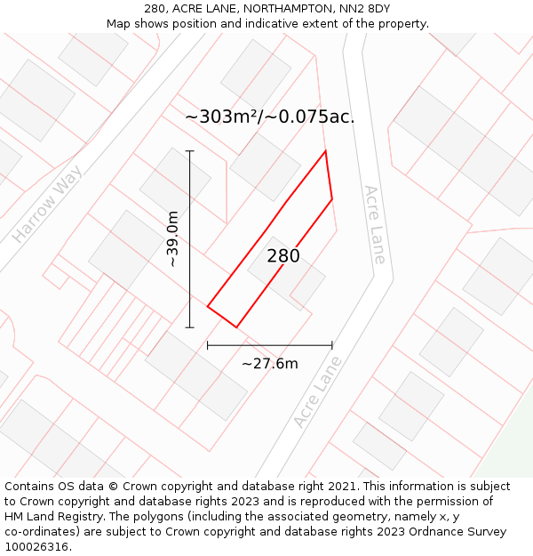 280, ACRE LANE, NORTHAMPTON, NN2 8DY: Plot and title map