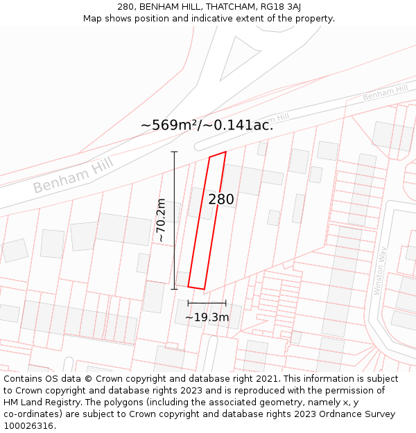 280, BENHAM HILL, THATCHAM, RG18 3AJ: Plot and title map