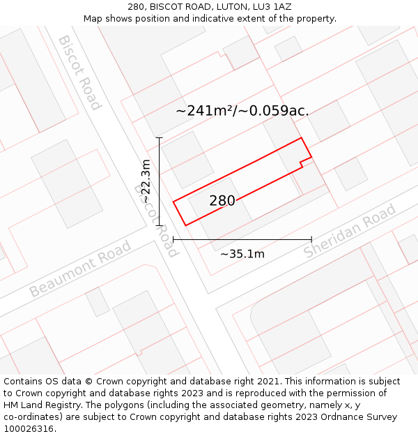 280, BISCOT ROAD, LUTON, LU3 1AZ: Plot and title map