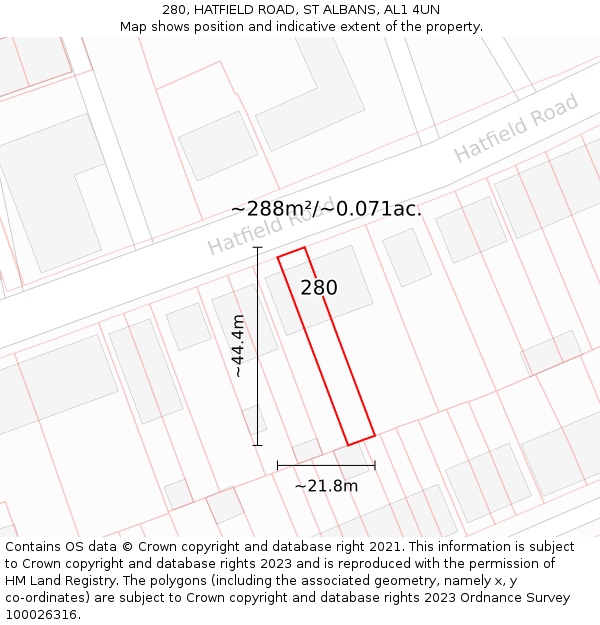280, HATFIELD ROAD, ST ALBANS, AL1 4UN: Plot and title map