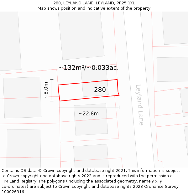 280, LEYLAND LANE, LEYLAND, PR25 1XL: Plot and title map