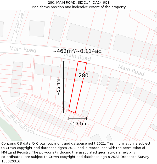 280, MAIN ROAD, SIDCUP, DA14 6QE: Plot and title map