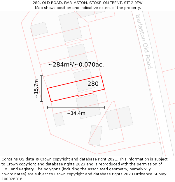 280, OLD ROAD, BARLASTON, STOKE-ON-TRENT, ST12 9EW: Plot and title map