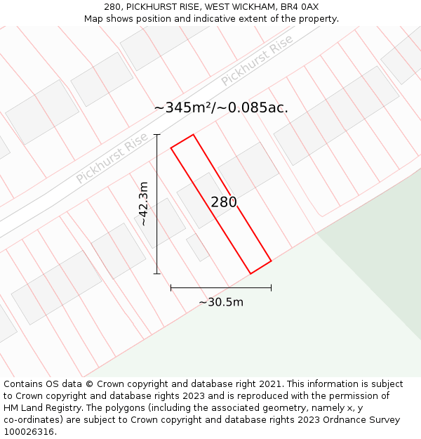 280, PICKHURST RISE, WEST WICKHAM, BR4 0AX: Plot and title map