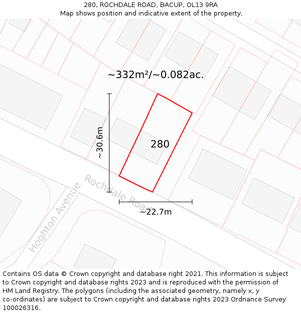 280, ROCHDALE ROAD, BACUP, OL13 9RA: Plot and title map