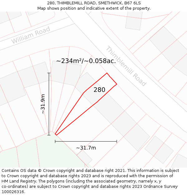 280, THIMBLEMILL ROAD, SMETHWICK, B67 6LS: Plot and title map