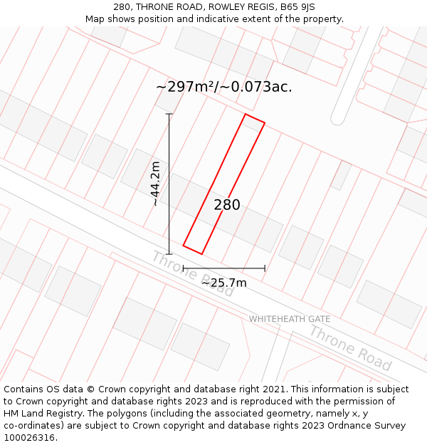 280, THRONE ROAD, ROWLEY REGIS, B65 9JS: Plot and title map