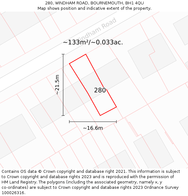 280, WINDHAM ROAD, BOURNEMOUTH, BH1 4QU: Plot and title map