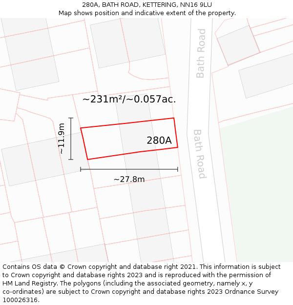 280A, BATH ROAD, KETTERING, NN16 9LU: Plot and title map