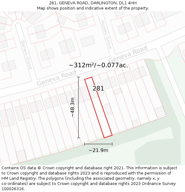 281, GENEVA ROAD, DARLINGTON, DL1 4HH: Plot and title map