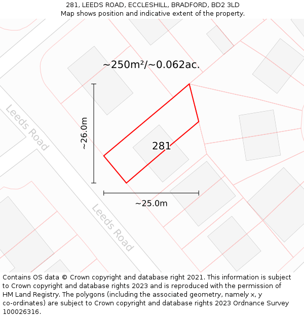 281, LEEDS ROAD, ECCLESHILL, BRADFORD, BD2 3LD: Plot and title map