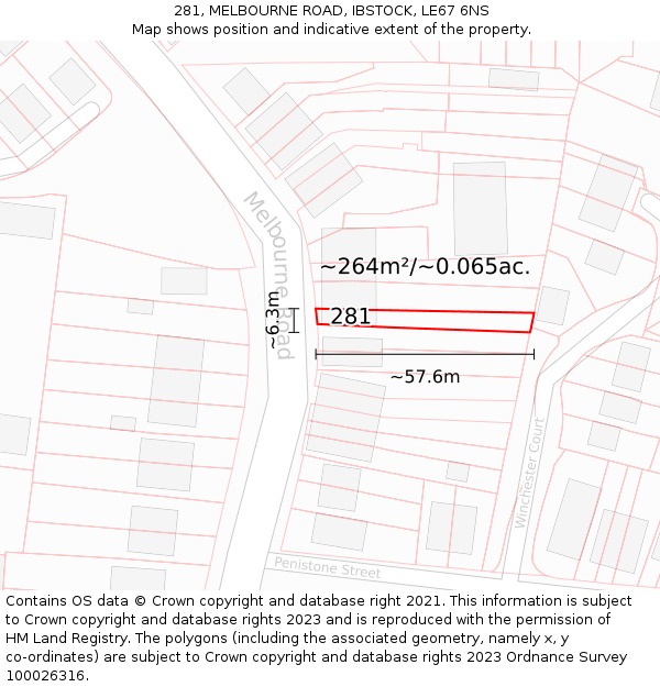 281, MELBOURNE ROAD, IBSTOCK, LE67 6NS: Plot and title map