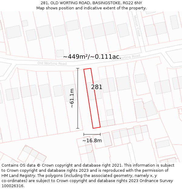 281, OLD WORTING ROAD, BASINGSTOKE, RG22 6NY: Plot and title map