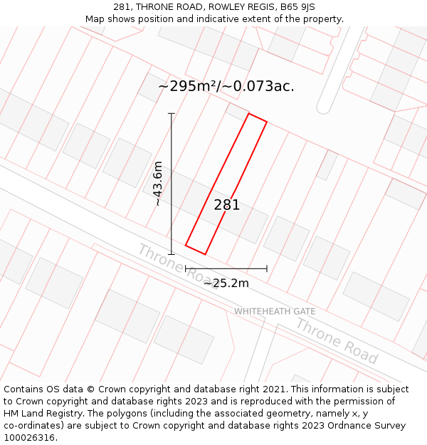 281, THRONE ROAD, ROWLEY REGIS, B65 9JS: Plot and title map