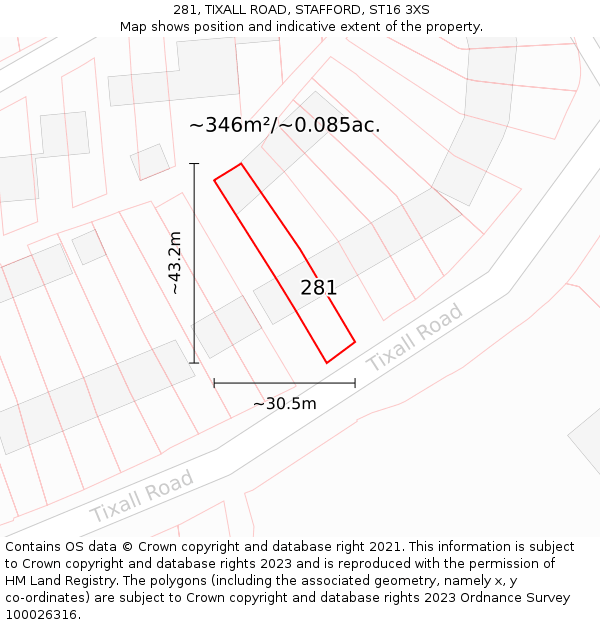 281, TIXALL ROAD, STAFFORD, ST16 3XS: Plot and title map