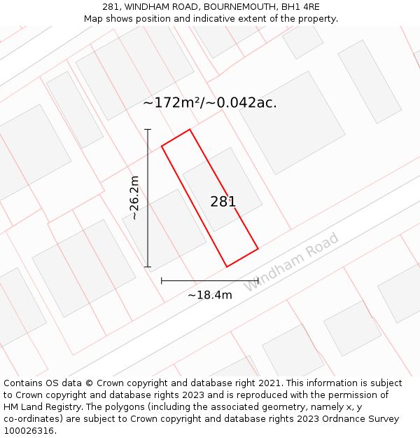 281, WINDHAM ROAD, BOURNEMOUTH, BH1 4RE: Plot and title map