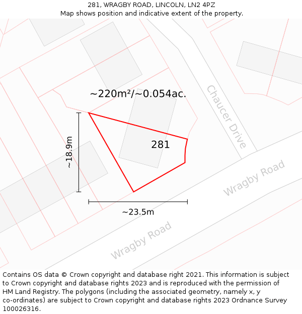 281, WRAGBY ROAD, LINCOLN, LN2 4PZ: Plot and title map