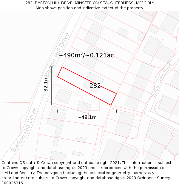 282, BARTON HILL DRIVE, MINSTER ON SEA, SHEERNESS, ME12 3LY: Plot and title map