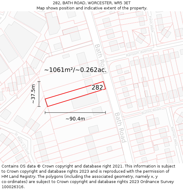 282, BATH ROAD, WORCESTER, WR5 3ET: Plot and title map