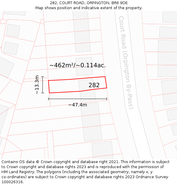 282, COURT ROAD, ORPINGTON, BR6 9DE: Plot and title map