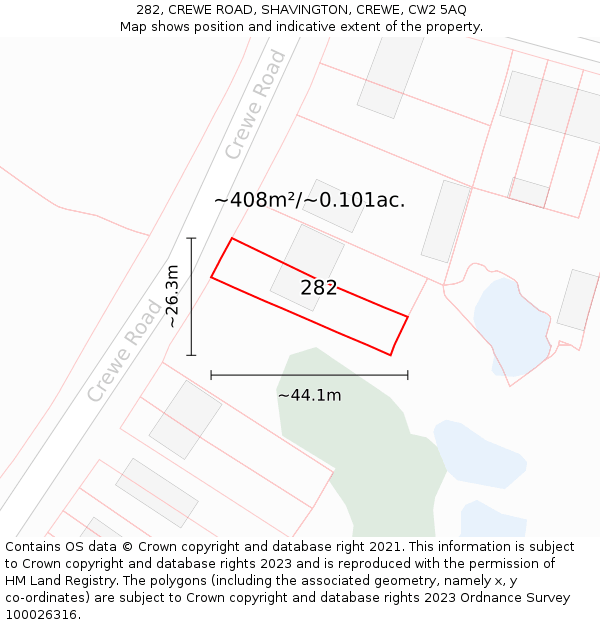 282, CREWE ROAD, SHAVINGTON, CREWE, CW2 5AQ: Plot and title map