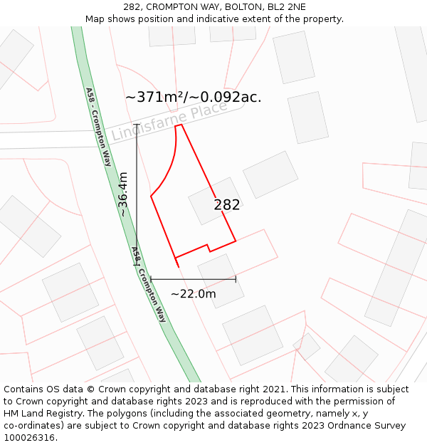 282, CROMPTON WAY, BOLTON, BL2 2NE: Plot and title map