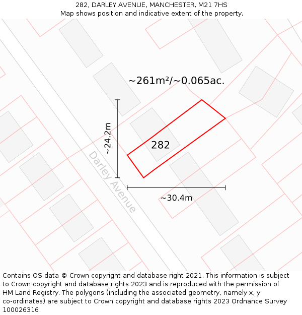282, DARLEY AVENUE, MANCHESTER, M21 7HS: Plot and title map