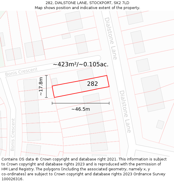 282, DIALSTONE LANE, STOCKPORT, SK2 7LD: Plot and title map