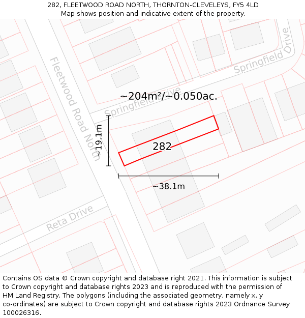 282, FLEETWOOD ROAD NORTH, THORNTON-CLEVELEYS, FY5 4LD: Plot and title map