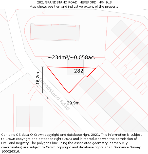 282, GRANDSTAND ROAD, HEREFORD, HR4 9LS: Plot and title map