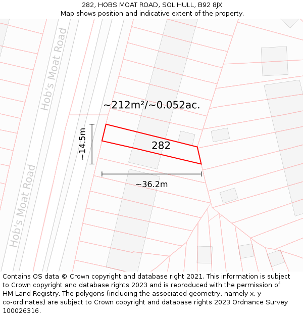 282, HOBS MOAT ROAD, SOLIHULL, B92 8JX: Plot and title map