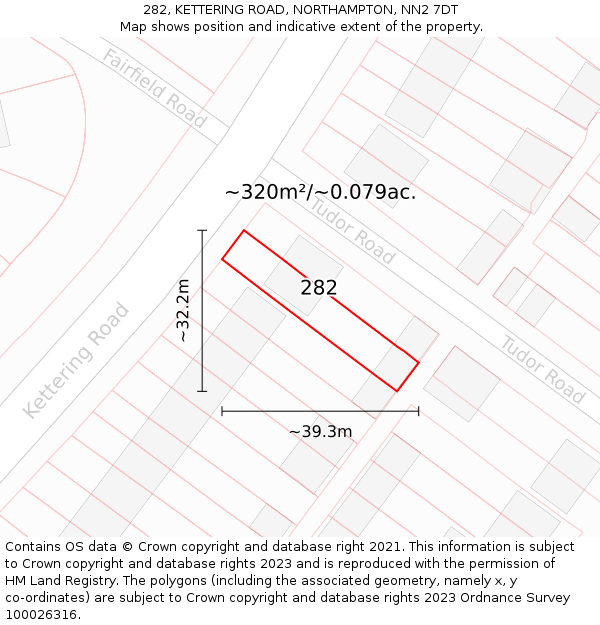282, KETTERING ROAD, NORTHAMPTON, NN2 7DT: Plot and title map