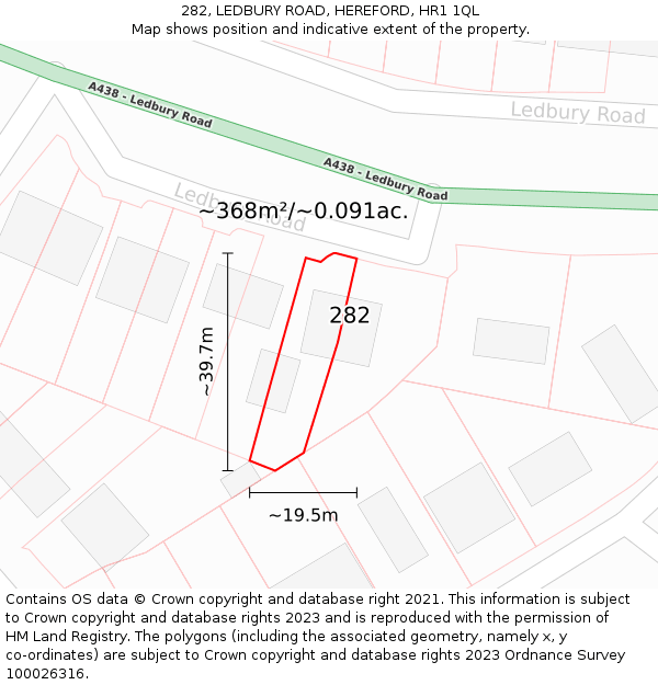 282, LEDBURY ROAD, HEREFORD, HR1 1QL: Plot and title map