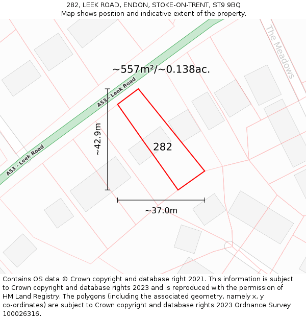 282, LEEK ROAD, ENDON, STOKE-ON-TRENT, ST9 9BQ: Plot and title map