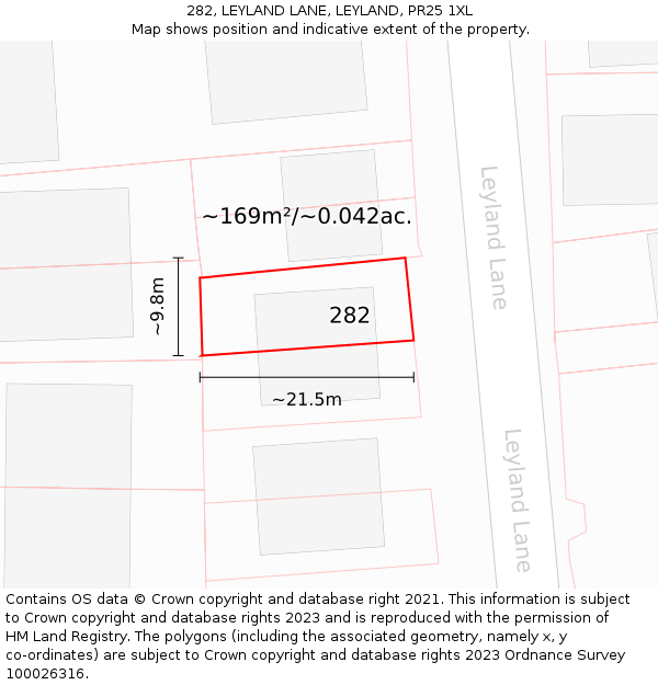 282, LEYLAND LANE, LEYLAND, PR25 1XL: Plot and title map
