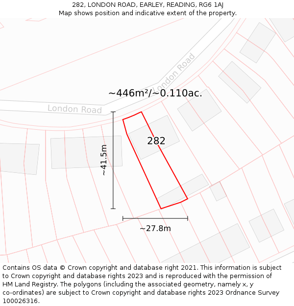 282, LONDON ROAD, EARLEY, READING, RG6 1AJ: Plot and title map
