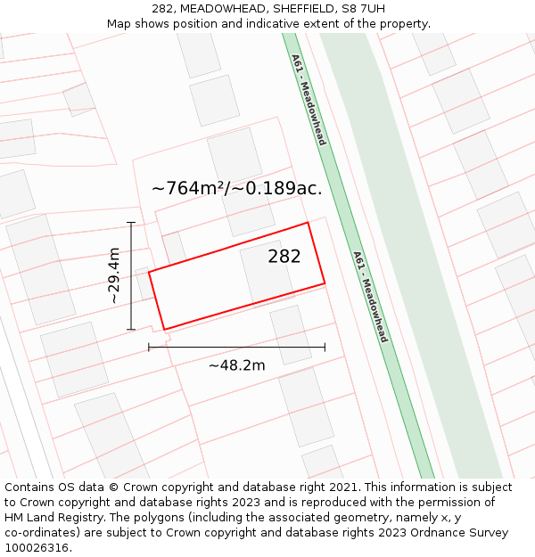 282, MEADOWHEAD, SHEFFIELD, S8 7UH: Plot and title map