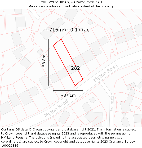 282, MYTON ROAD, WARWICK, CV34 6PU: Plot and title map