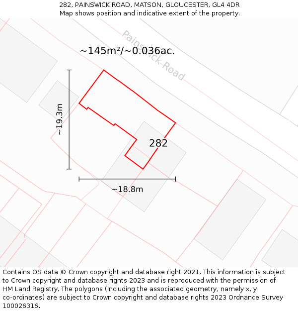 282, PAINSWICK ROAD, MATSON, GLOUCESTER, GL4 4DR: Plot and title map