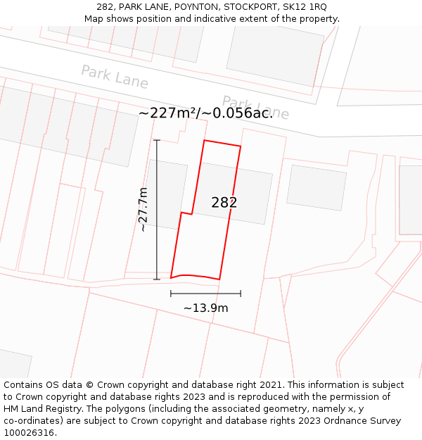 282, PARK LANE, POYNTON, STOCKPORT, SK12 1RQ: Plot and title map