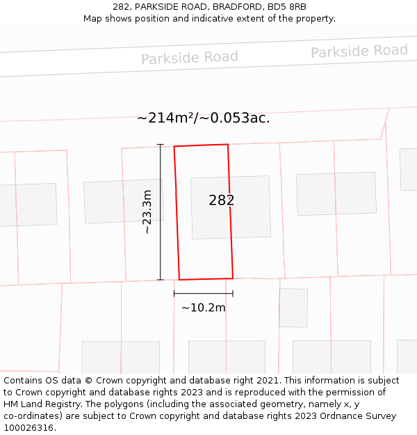 282, PARKSIDE ROAD, BRADFORD, BD5 8RB: Plot and title map