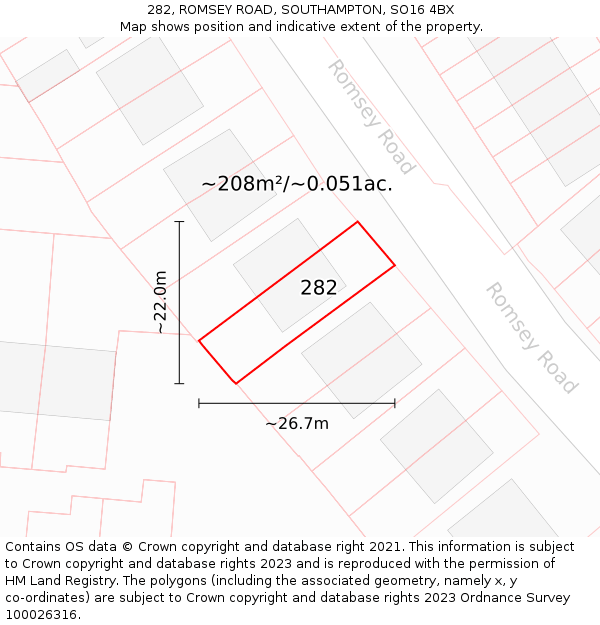 282, ROMSEY ROAD, SOUTHAMPTON, SO16 4BX: Plot and title map