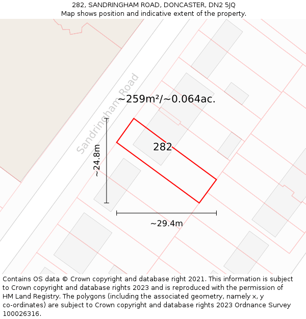 282, SANDRINGHAM ROAD, DONCASTER, DN2 5JQ: Plot and title map