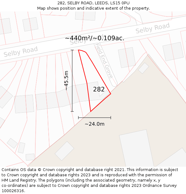 282, SELBY ROAD, LEEDS, LS15 0PU: Plot and title map