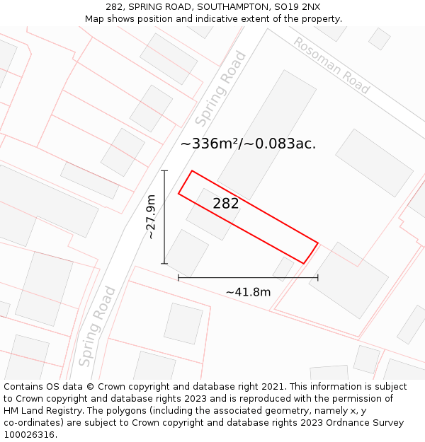 282, SPRING ROAD, SOUTHAMPTON, SO19 2NX: Plot and title map