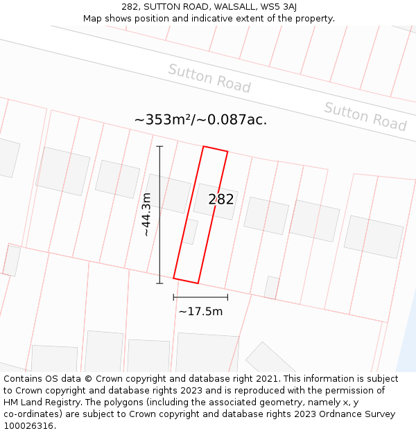 282, SUTTON ROAD, WALSALL, WS5 3AJ: Plot and title map