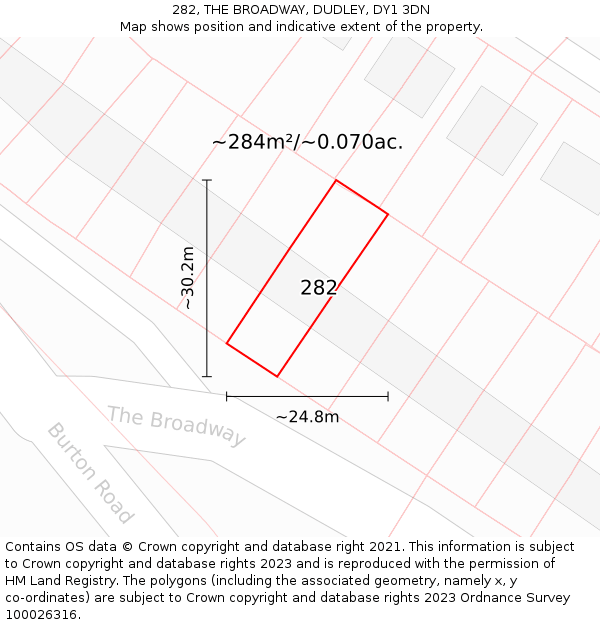 282, THE BROADWAY, DUDLEY, DY1 3DN: Plot and title map