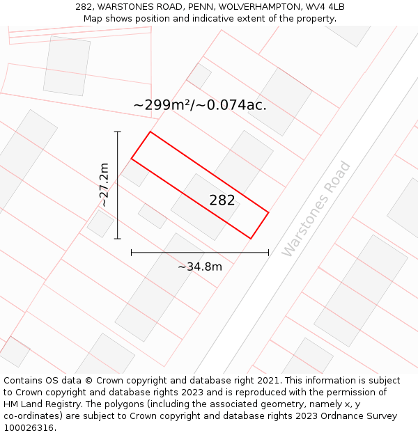 282, WARSTONES ROAD, PENN, WOLVERHAMPTON, WV4 4LB: Plot and title map