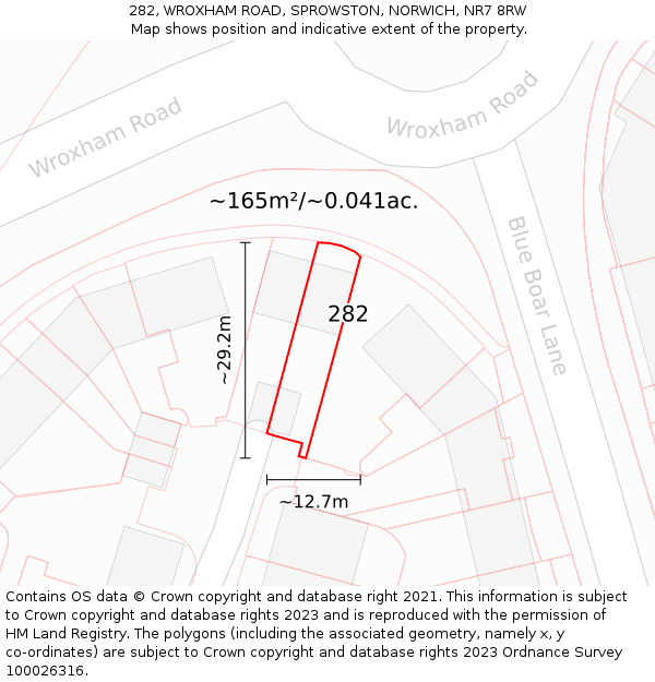282, WROXHAM ROAD, SPROWSTON, NORWICH, NR7 8RW: Plot and title map